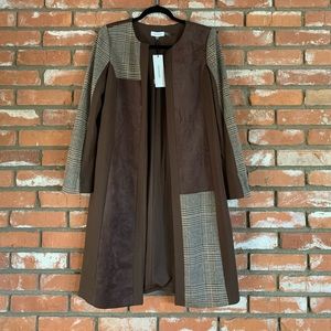 NWT CALVIN KLEIN FAUX SUEDE AND PLAID DUSTER JACKET COAT SZ. 6